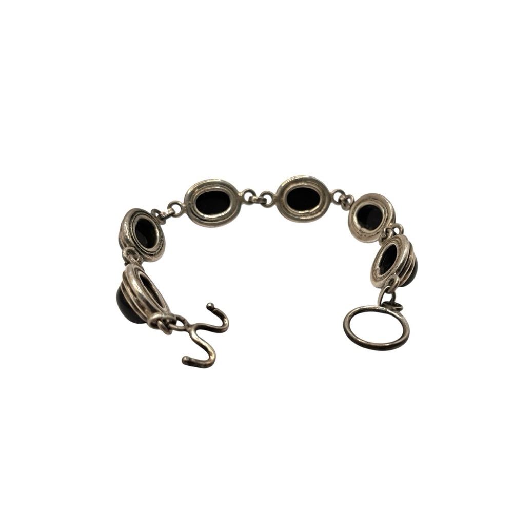 Vintage Sterling and Black Onyx Cabochon Bracelet - Picture 6 of 7